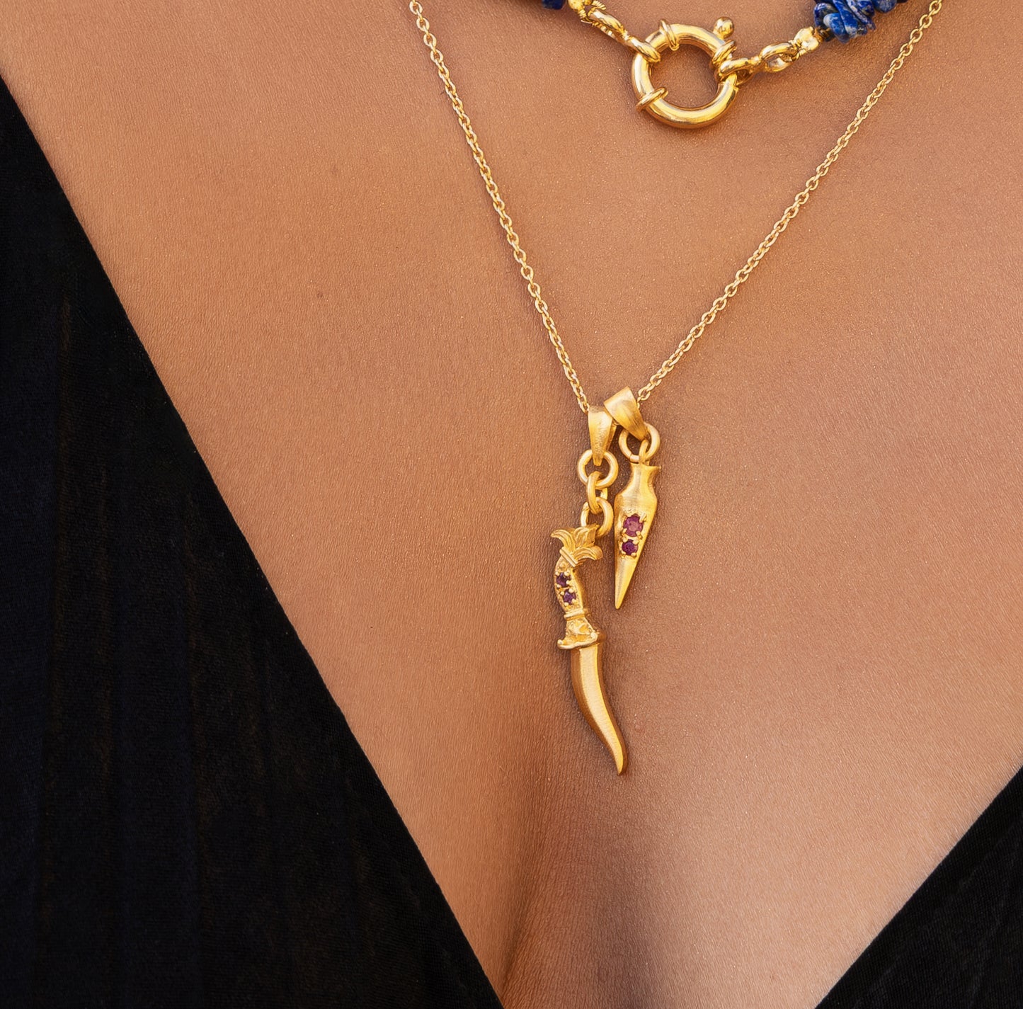 Ruby Dagger & Arrow Amulet Necklace - With Chain