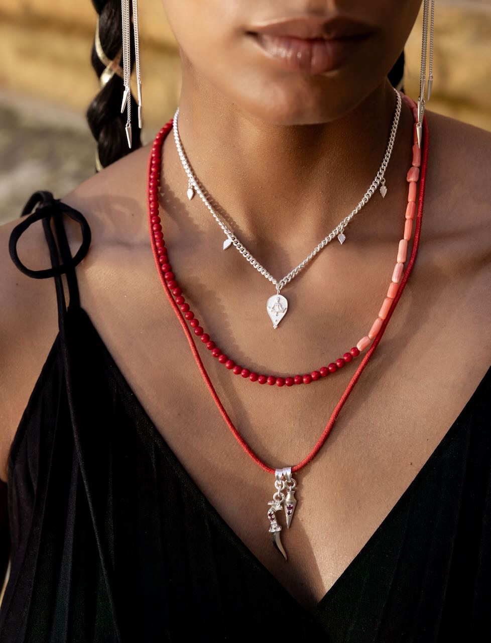 Ruby Dagger & Arrow Amulet Necklace - With Cord