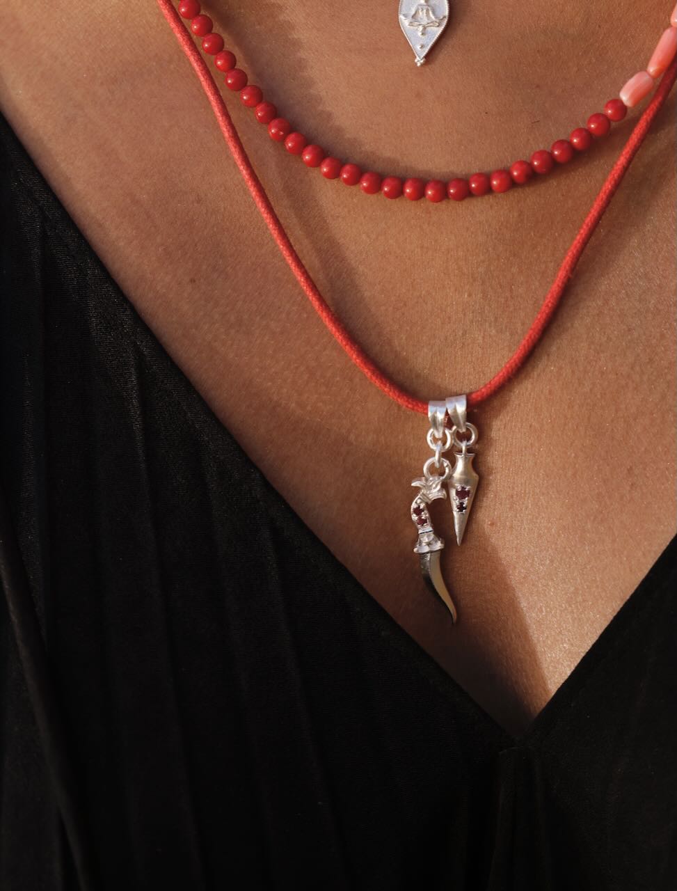 Ruby Dagger & Arrow Amulet Necklace - With Cord